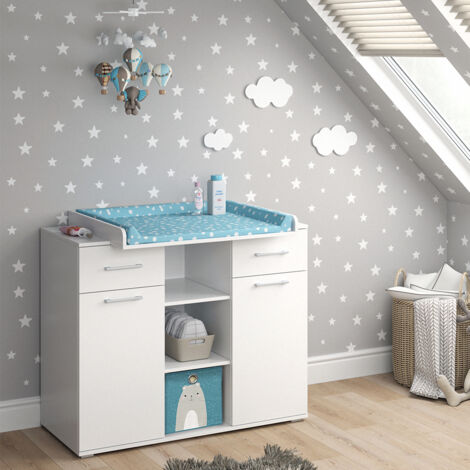 Vicco – Table à langer Leonie 113 x 100 cm – Panneaux de particules mélaminés – Rangement avec 2 placards et 3 étagères ouvertes