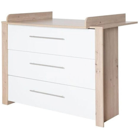 Commode a langer - ROBA - MALO - 3 tiroirs - Chene clair / blanc