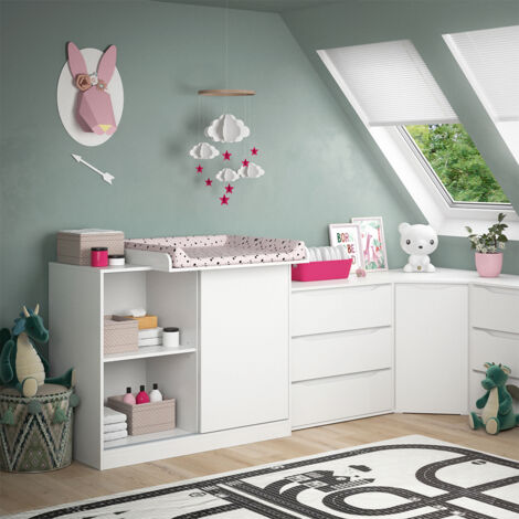Vicco Commode à langer Table à langer Étagère à langer Leonie sonoma blanc avec plan à langer