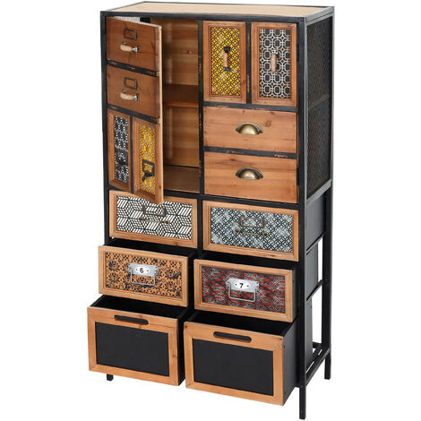 Commode à pharmacie HWC-L38 - Armoire à tiroirs Commode Étagère Tiroirs - Métal Sapin Bois - Vintage Shabby-Look 120x62x33cm
