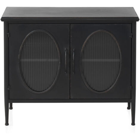 Commode à structure métallique, porte en verre ovale
