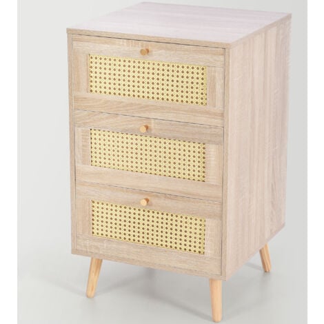 OHJIJINN Commode à tiroirs avec 3 tiroirs, buffet haut pour chambres et tous les salons, chêne -H79,5/L48,6/P48,5 cm