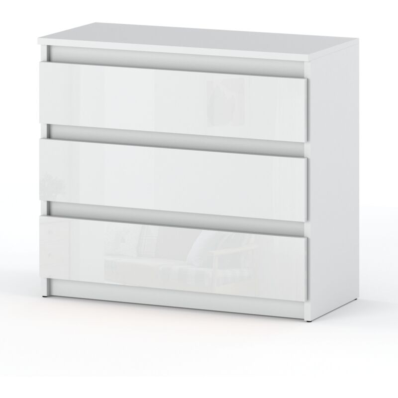 Commode à tiroirs blanc brillant 80CM, meuble TV pour salon et chambre à coucher