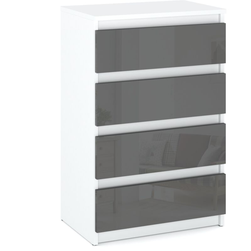 Commode à tiroirs blanc gris brillant avec 4 tiroirs, meuble TV 60 CM, meubles de salon