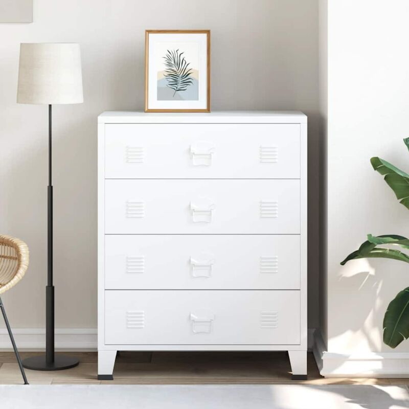Armoire à tiroirs industrielle Blanc 78x40x93 cm Métal