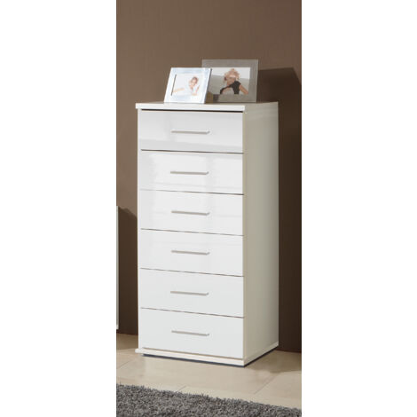 Commode à tiroirs, meuble de rangement coloris blanc cassé, blanc  - Longueur 46 x Hauteur 106 x Profondeur 40 cm
