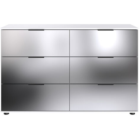 Commode à tiroirs, meuble de rangement coloris Blanc, noir - Longueur 130 x Hauteur 83 x Profondeur 41 cm