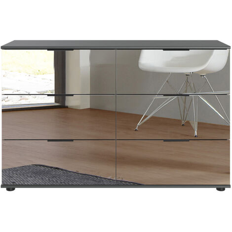 Commode à tiroirs, meuble de rangement coloris graphite -  Longueur 130 x Hauteur 83 x Profondeur 41 cm