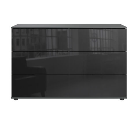 Commode à tiroirs, meuble de rangement coloris Graphite, noir - Longueur 130 x Hauteur 83 x Profondeur 41 cm