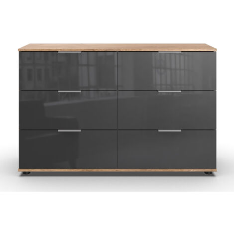 Commode à tiroirs, meuble de rangement coloris Imitation chêne poutre, gris, graphite - Longueur 130 x Hauteur 83 x Profondeur 41 cm