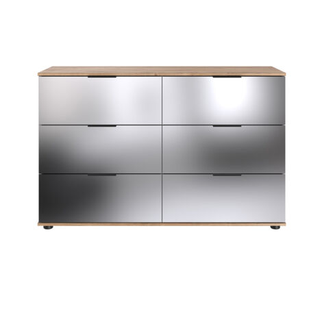 Commode à tiroirs, meuble de rangement coloris Imitation chêne poutre, noir - Longueur 130 x Hauteur 83 x Profondeur 41 cm