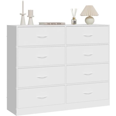 Commode à Tiroirs WOLTU, Armoire avec 8 Tiroirs en Tissu, Commode de Rangement 108x30x89 cm, Meuble de Rangement en Bois Composite et en Métal, Blanc