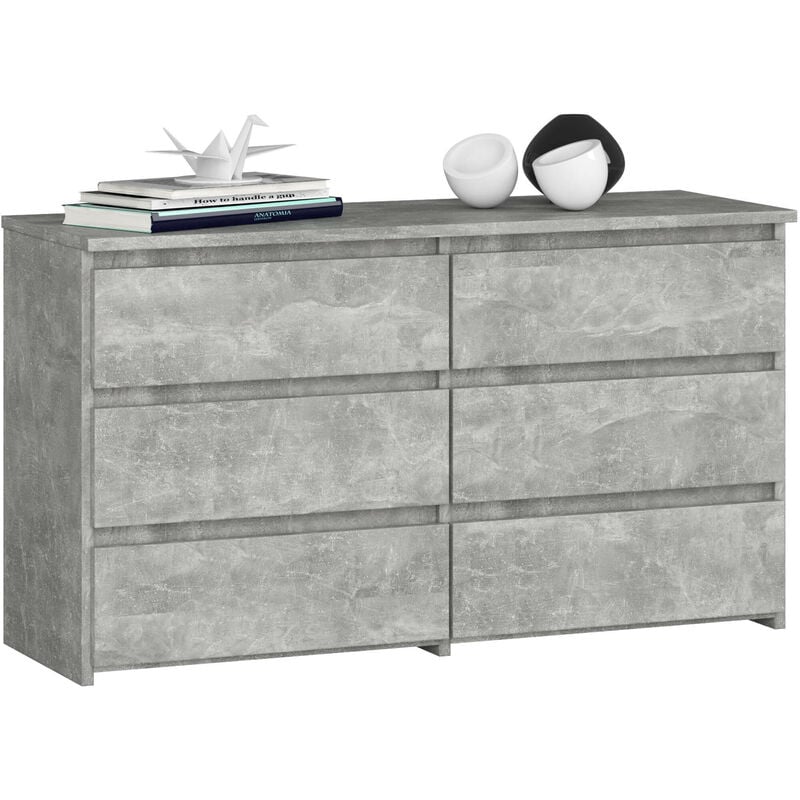 Petite Commode Akord CL100 Béton 100 cm 6 tiroirs façade Béton 100x35x57 cm