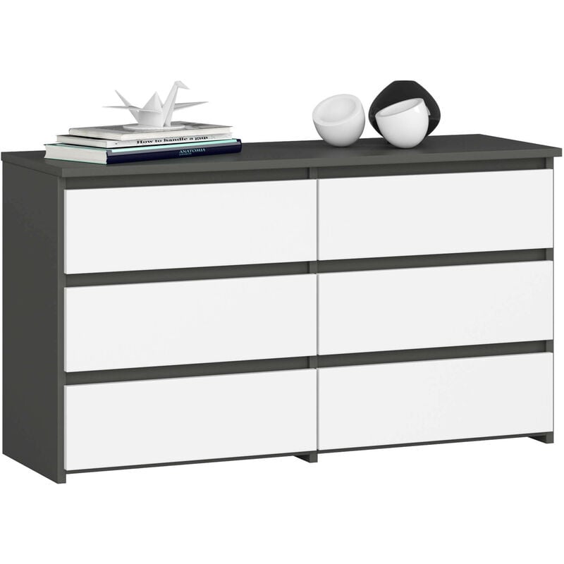 Petite Commode Akord CL100 Gris Graphite 100 cm 6 tiroirs façade Blanche 100x35x57 cm