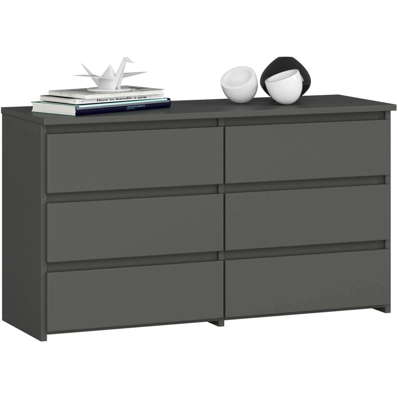 Petite Commode Akord CL100 Gris Graphite 100 cm 6 tiroirs façade Gris Graphite 100x35x57 cm