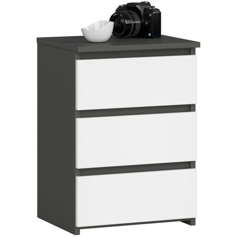 Akord - Table de chevet CL3 Gris Graphite 40 cm 3 tiroirs façade Blanche 40x35x57 cm