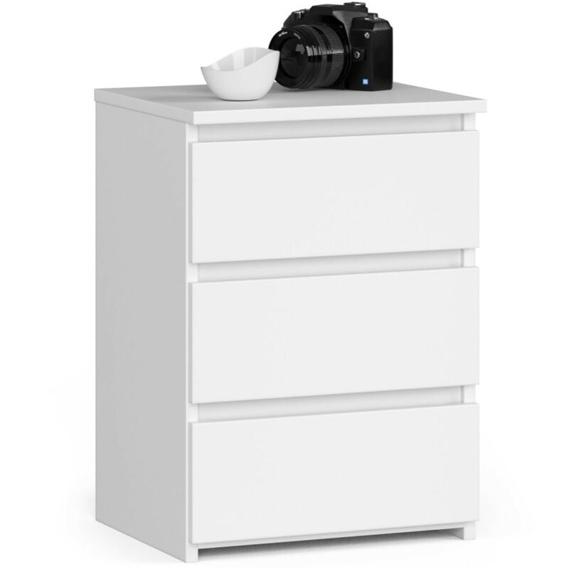 Table de chevet AKORD CL3 Blanche 40 cm 3 tiroirs façade Blanche 40x35x57 cm