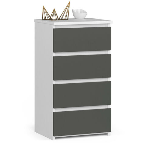 Commode AKORD CL4 Blanche 40 cm 4 tiroirs façade Gris Graphite 40x35x74 cm