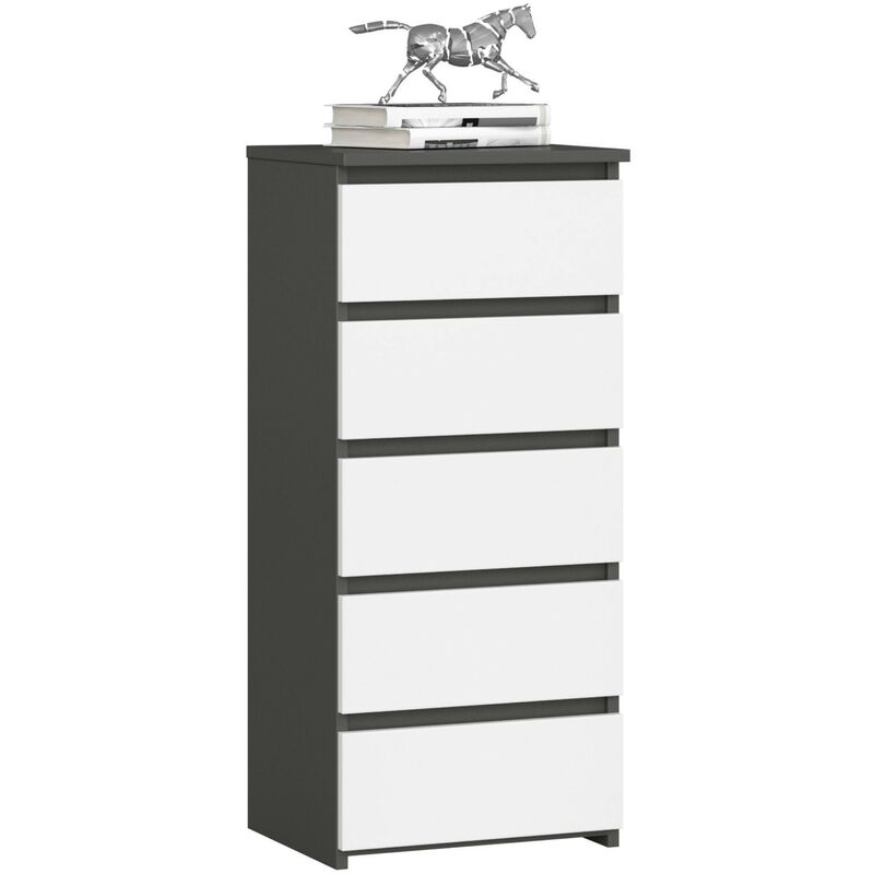 Commode Akord CL5 Gris Graphite 40 cm 5 tiroirs façade Blanche 40x35x92 cm