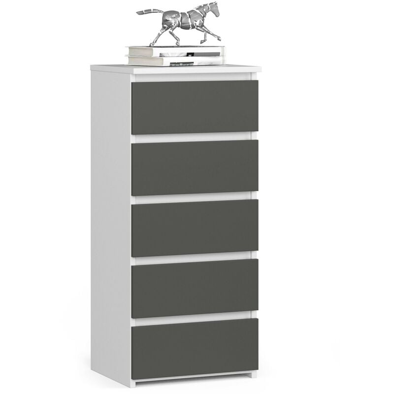 Commode Akord CL5 Blanche 40 cm 5 tiroirs façade Gris Graphite 40x35x92 cm