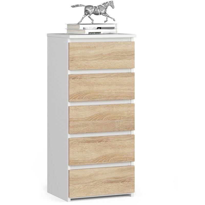Commode Akord CL5 Blanche 40 cm 5 tiroirs façade Chêne Sonoma 40x35x92 cm