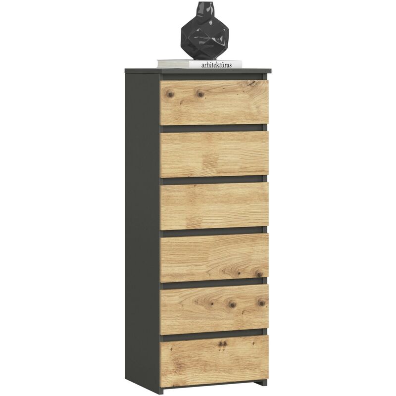 Commode Akord CL6 Gris Graphite 40 cm 6 tiroirs façade Chêne Artisan 40x35x109 cm