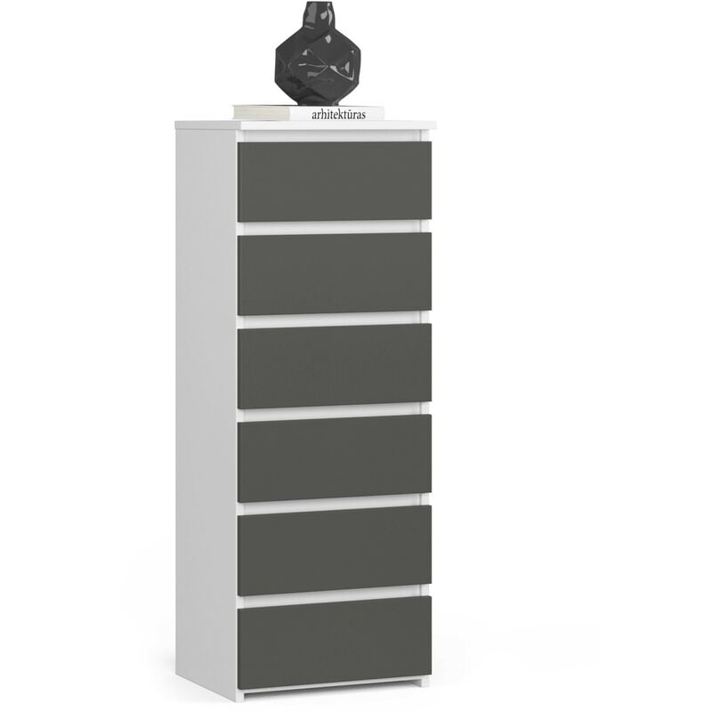 Commode Akord CL6 Blanche 40 cm 6 tiroirs façade Gris Graphite 40x35x109 cm