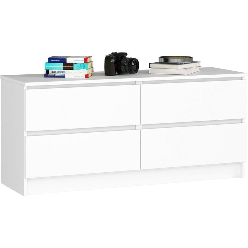 Commode Akord K120 Blanche 120 cm 4 tiroirs façade Blanche 120x40x55 cm