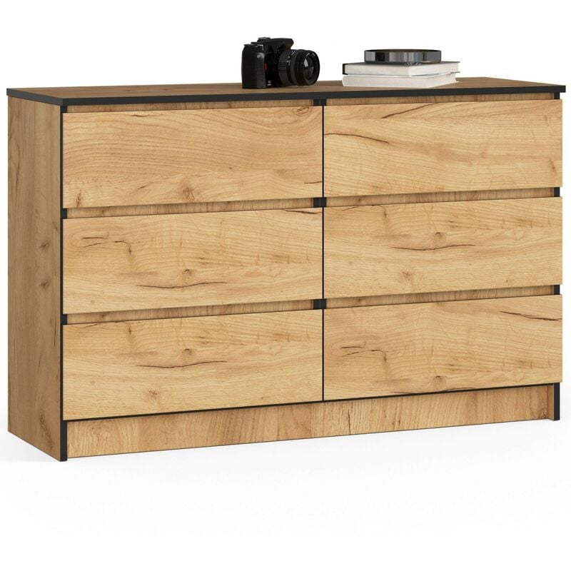 Commode Akord K120 Chêne Craft 120 cm 6 tiroirs façade Chêne Craft 120x40x77 cm