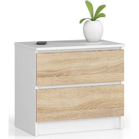 Commode AKORD K60 Blanche 60 cm 2 tiroirs façade Chêne Sonoma 60x40x55 cm