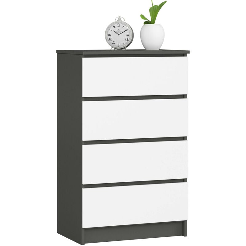 Commode Akord K60 Gris Graphite 60 cm 4 tiroirs façade Blanche 60x40x99 cm