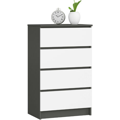 Commode AKORD K60 Gris Graphite 60 cm 4 tiroirs façade Blanche 60x40x99 cm