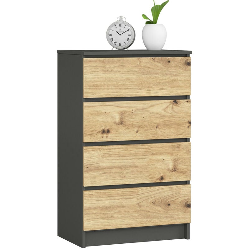 Commode Akord K60 Gris Graphite 60 cm 4 tiroirs façade Chêne Artisan 60x40x99 cm