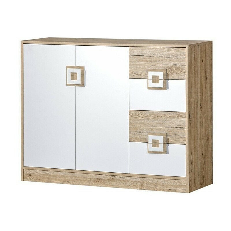 Commode Tolfere 100, Chêne clair + Blanc, Avec tiroirs et portes, Nombre de tiroirs: 0, 93x120x40cm