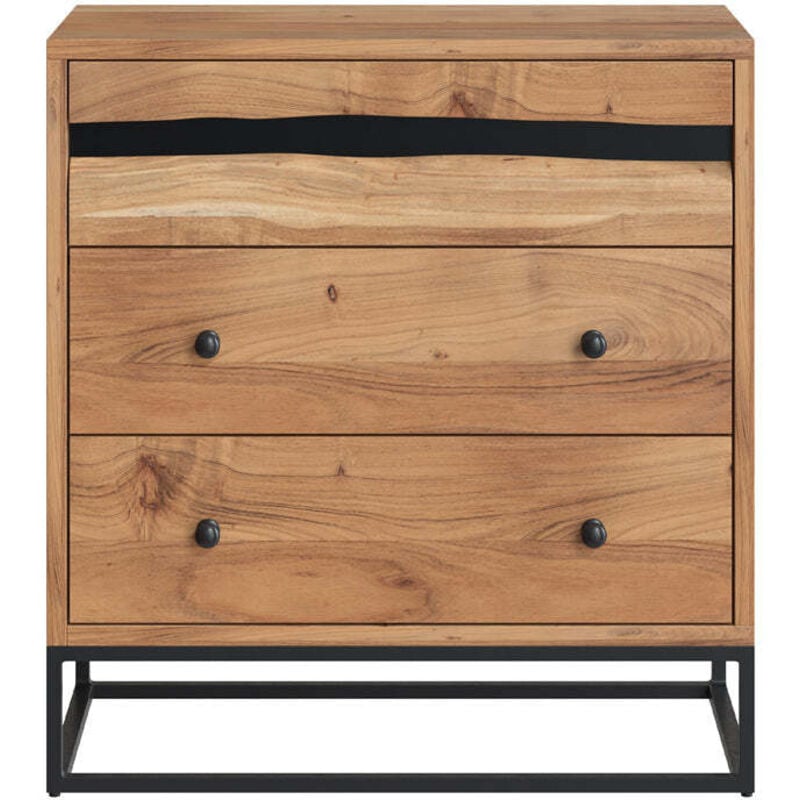 Commode en bois d'acacia et métal, 3 tiroirs - alabama