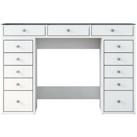 DMORA Commode Aldara, 13 tiroirs, ouverture coulissante, 44,5x120x79,8h cm blanc
