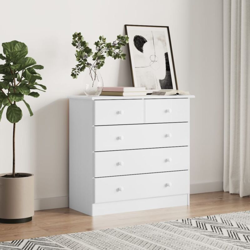 Commode alta blanc 77x35x73 cm bois massif de pin