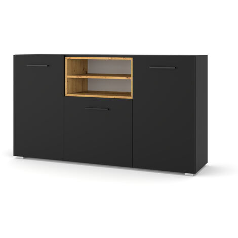 Commode ANETTE L 151 cm noir mat/chêne artisan
