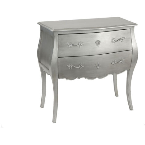 Commode argentée 2 tiroirs 80x40x80 cm – Bois finition métallisée – Style moderne chic – Collection Murano – Amadeus