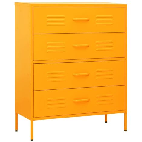 Commode Armoire à tiroirs Design moderne, Armoire Etagère de rangement, Jaune moutarde 80x35x101,5 cm Acier OIB2005E