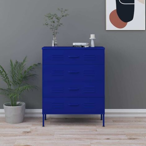 Commode Armoire à tiroirs Meuble de Rangement - Style Contemporain Bleu marine 80x35x101,5 cm Acier BV577939 - BonneVie
