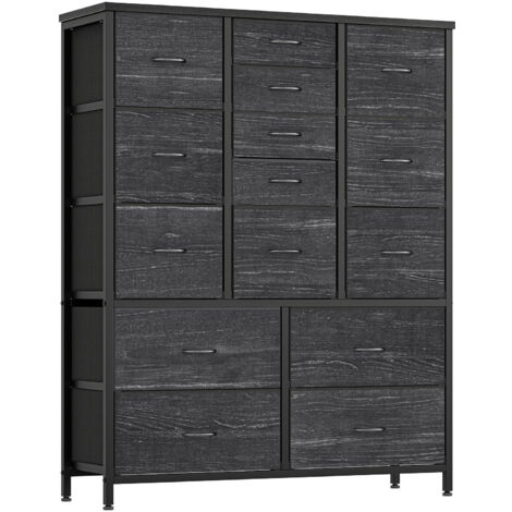 Commode Armoire de rangement 15 tiroirs en tissu avec poignées Cadre en métal Style industriel, 100x30x123 cm Gris