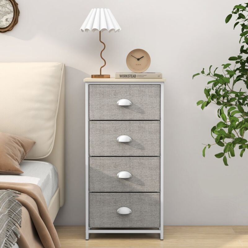 Commode Armoire de Rangement 4 Tiroirs Table Nuit Tiroirs Pliants Cadre Métal Bois Blanc CW29311