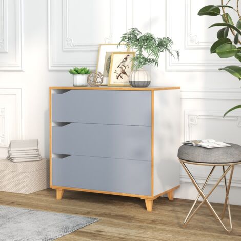 Commode  Armoire de Rangement Moderne 3 Tiroirs Poignée Intégrée Anti-basculement Rangement Chambre Gris CW62729