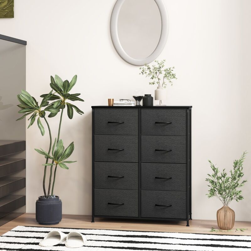 Commode Armoire de Rangement Organiseur Rangement Vêtements 8 Tiroirs Multifonctionnelle Noir CW21930