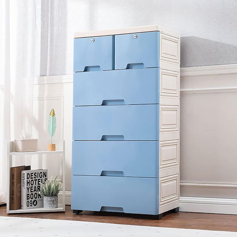 Gojoy - Commode - Armoire de rangement pour penderie - Avec 6 tiroirs et 4 roulettes - Peu encombrant - En plastique - Tour de rangement pour salon,