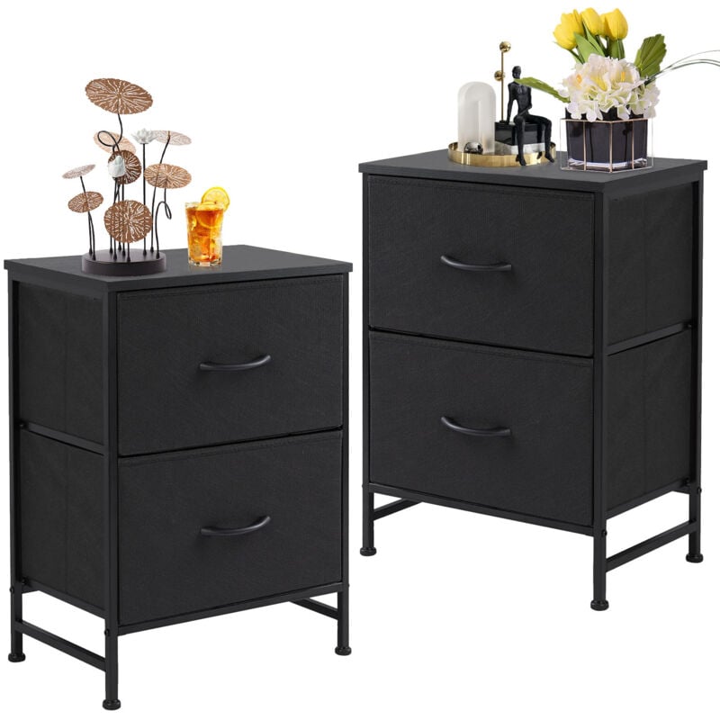 Commode, Armoire, Meuble de Rangement, 2 Tiroirs en Tissu avec Poignées, Cadre en Métal, Style Industriel, Noir