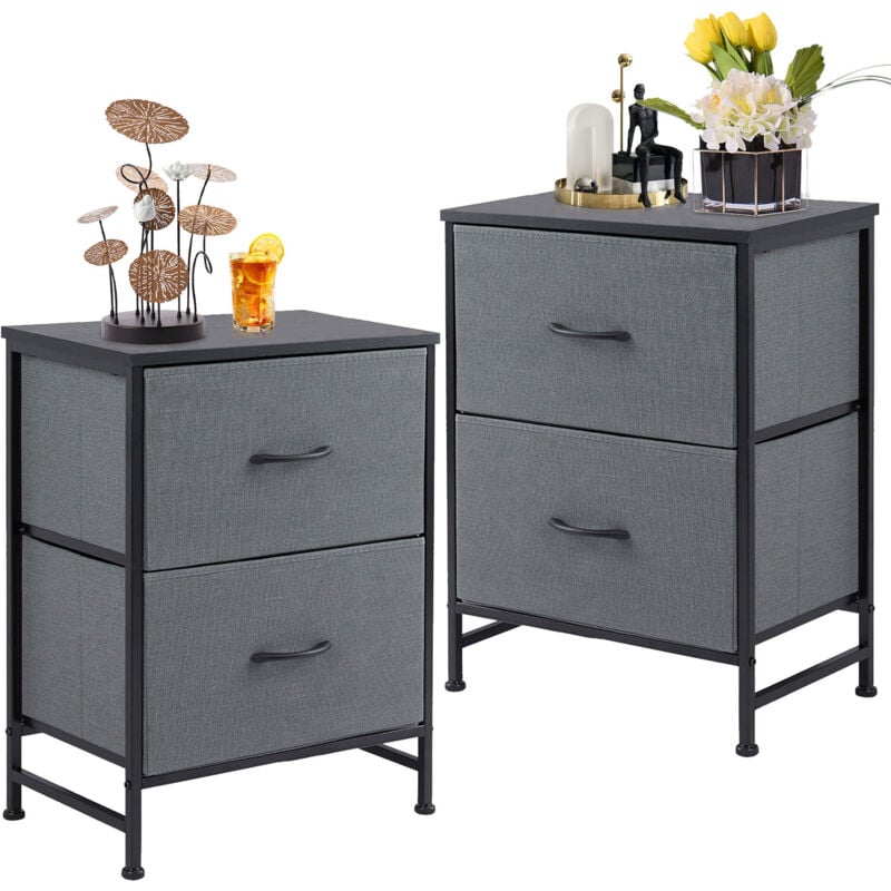 Commode, Armoire, Meuble de Rangement, 2 Tiroirs en Tissu avec Poignées, Cadre en Métal, Style Industriel, Gris
