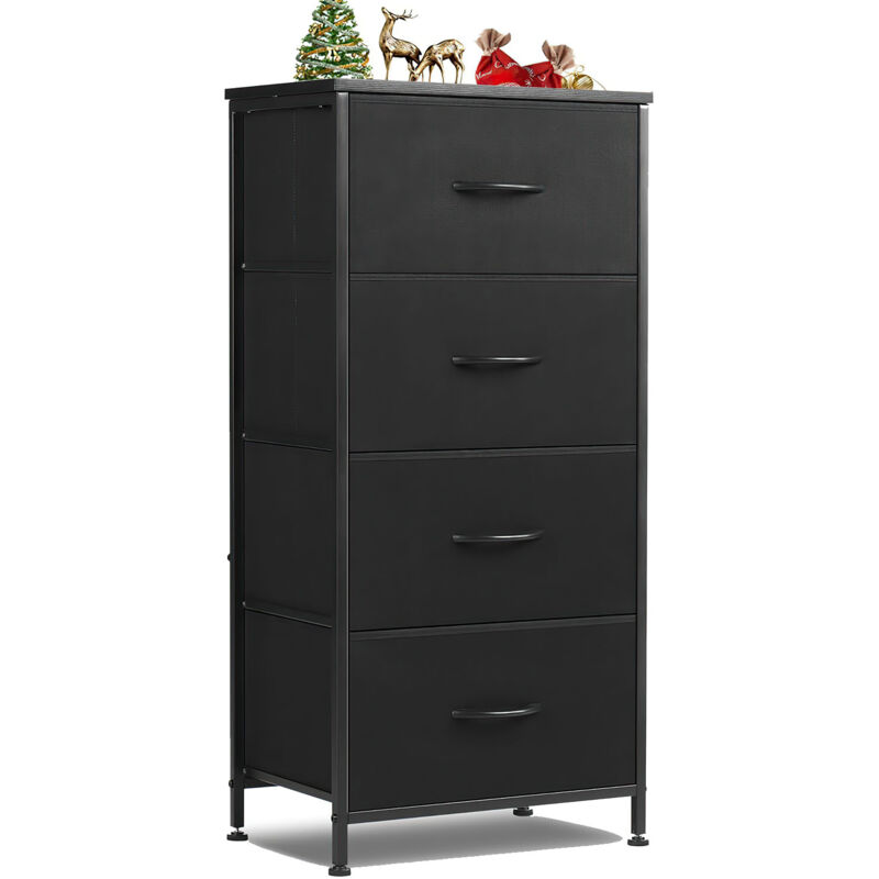 Commode, Armoire, Meuble de Rangement, 4 Tiroirs en Tissu avec Poignées, Cadre en Métal, Style Industriel, Noir