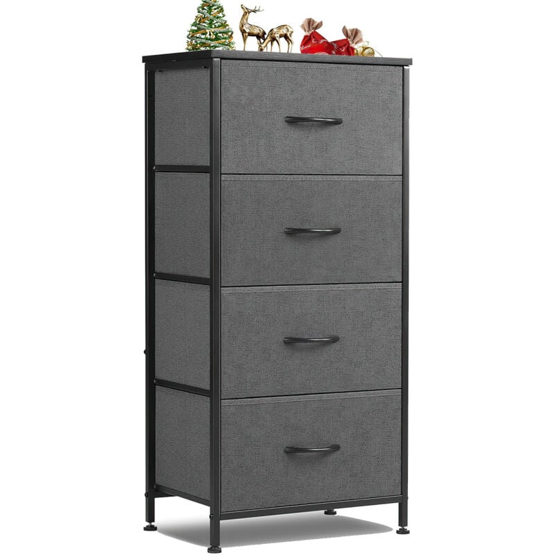 Commode, Armoire, Meuble de Rangement, 4 Tiroirs en Tissu avec Poignées, Cadre en Métal, Style Industriel, Gris